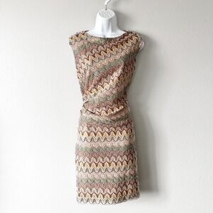 David Meister Iridescent Sequin Multi Pastel Pointelle Lace Sheath Dress Size 10